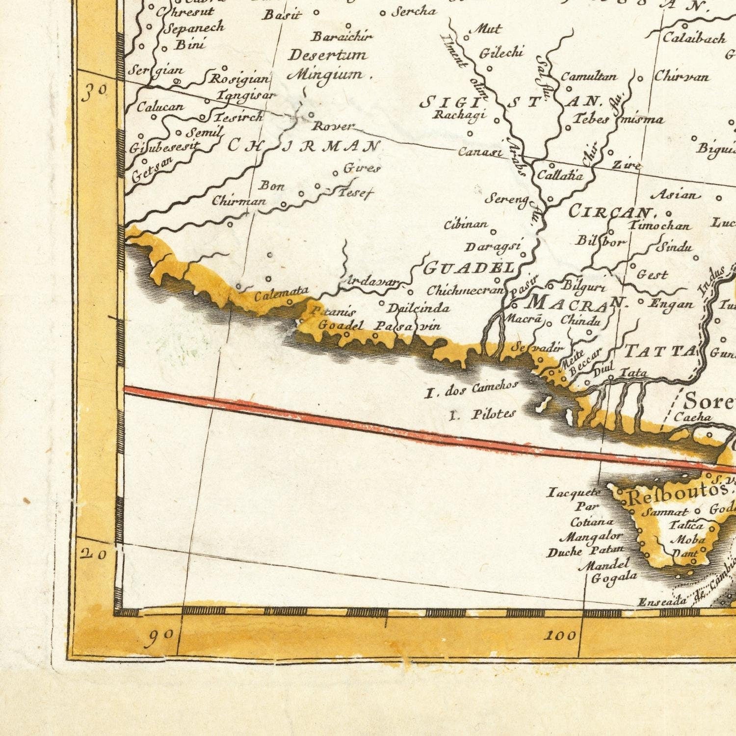 detail of the map from the bottom left corner