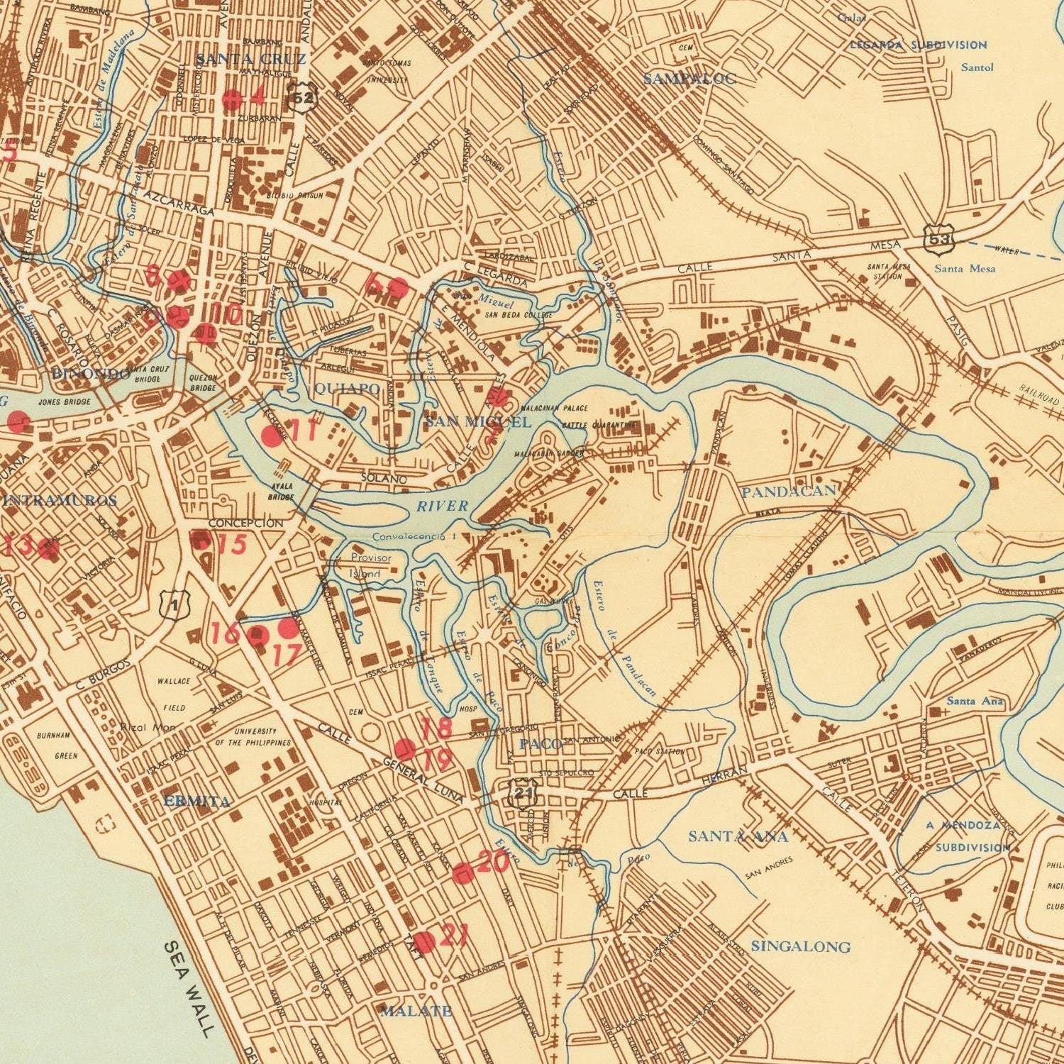 detail of the map from the centre 