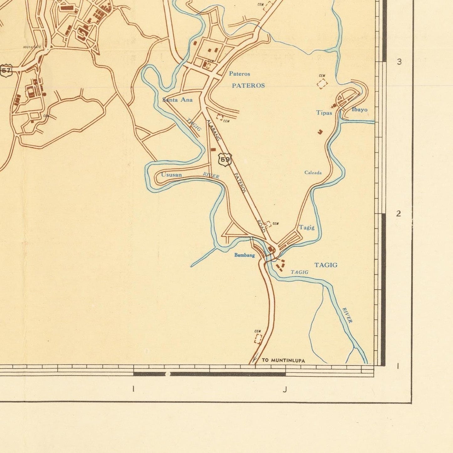 detail of the map from the bottom right corner