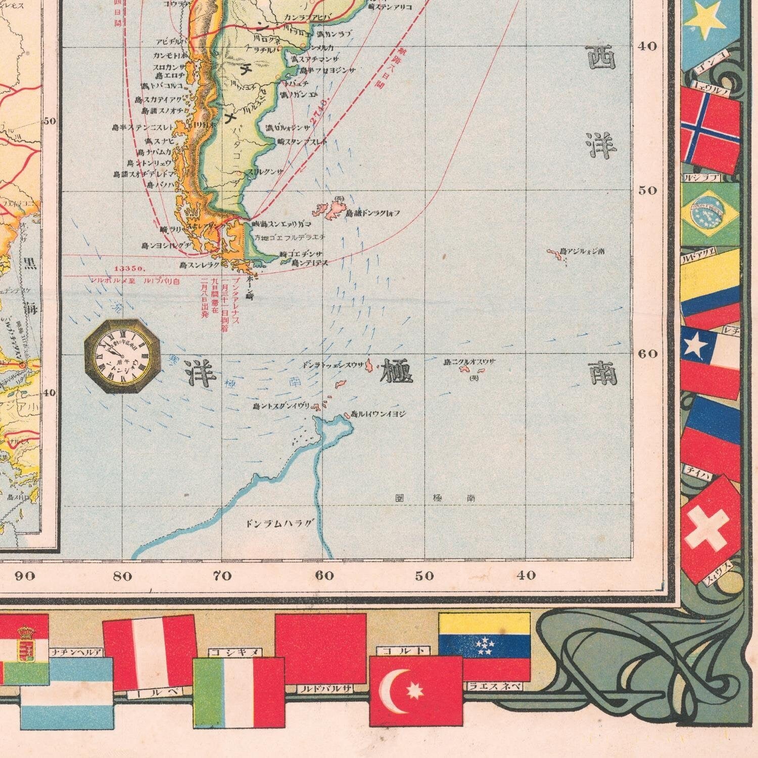 detail of the map from the bottom right corner