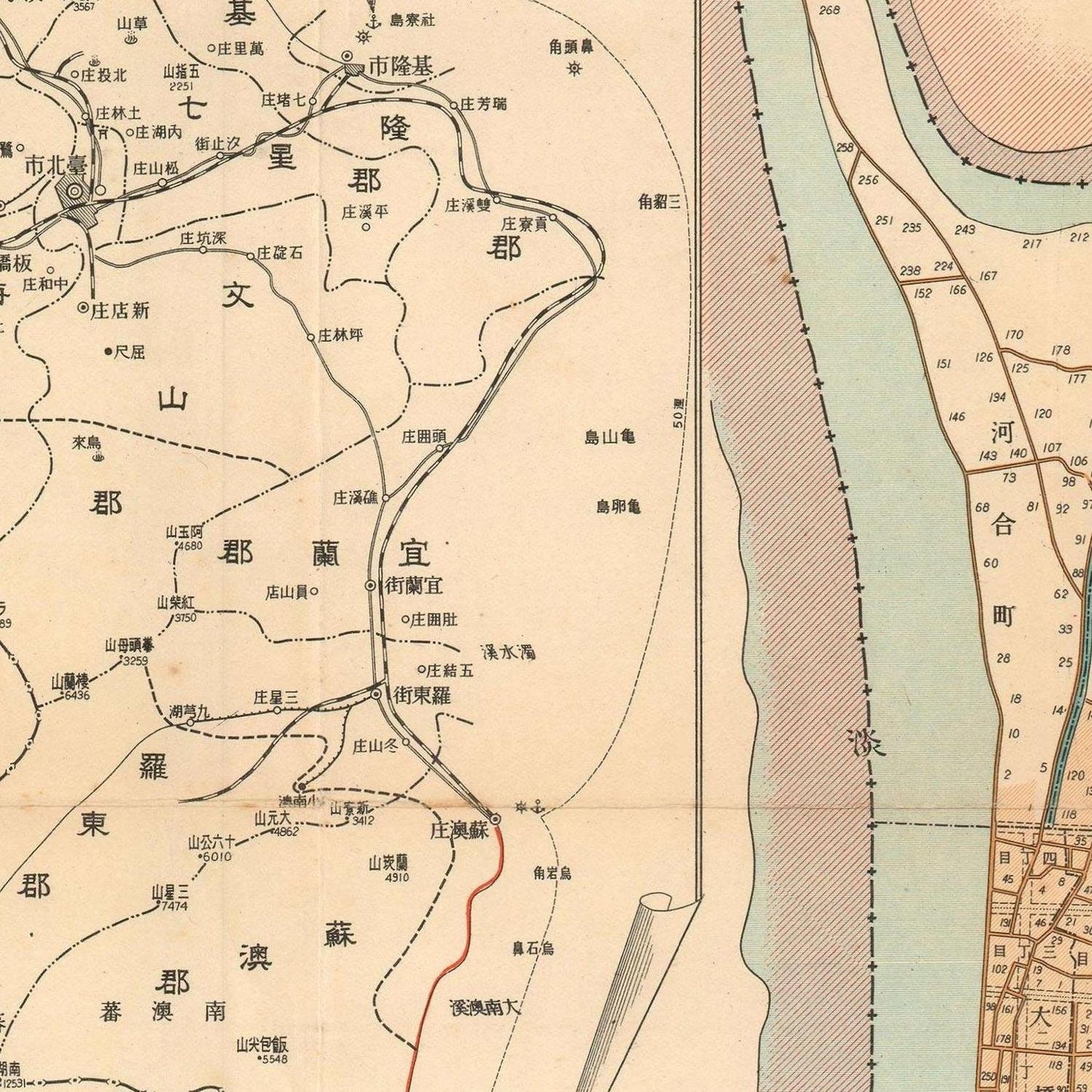 detail of the map from the centre left