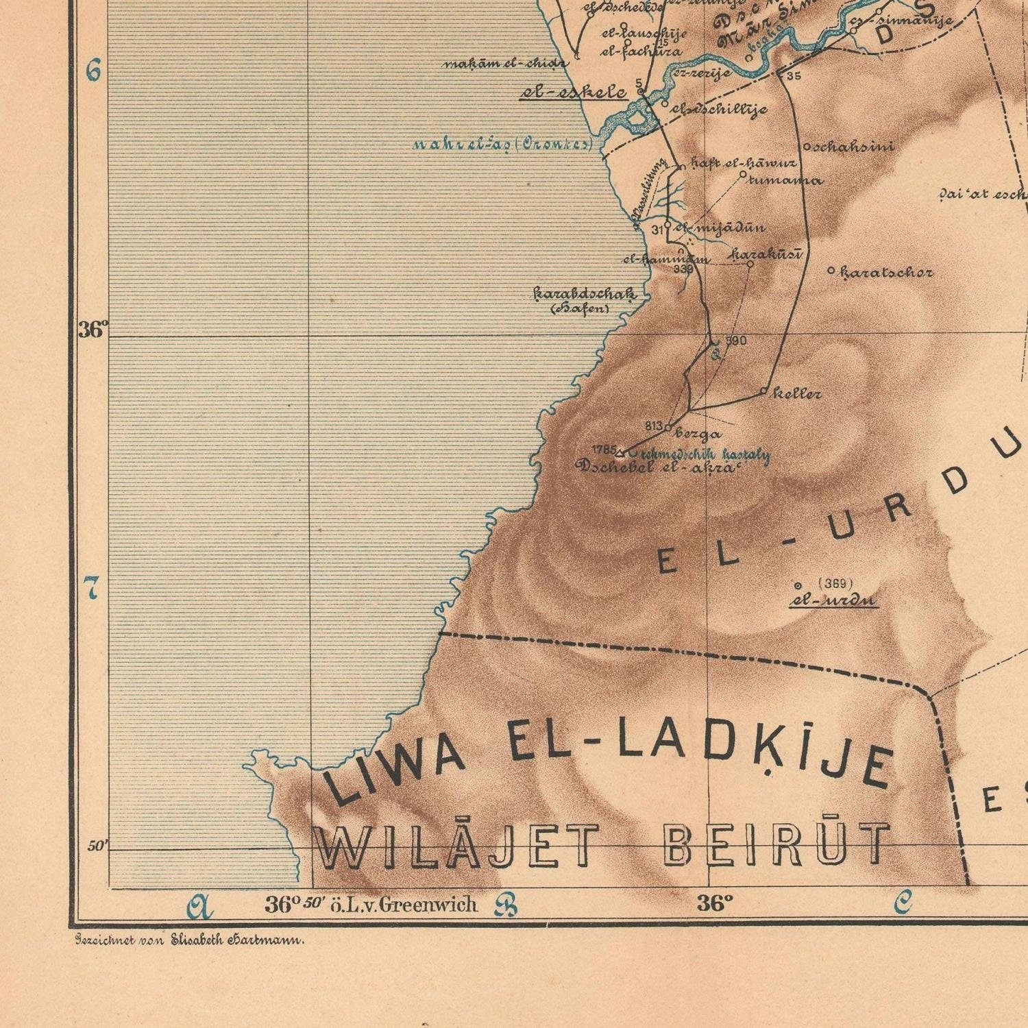 detail of the map from the bottom left corner