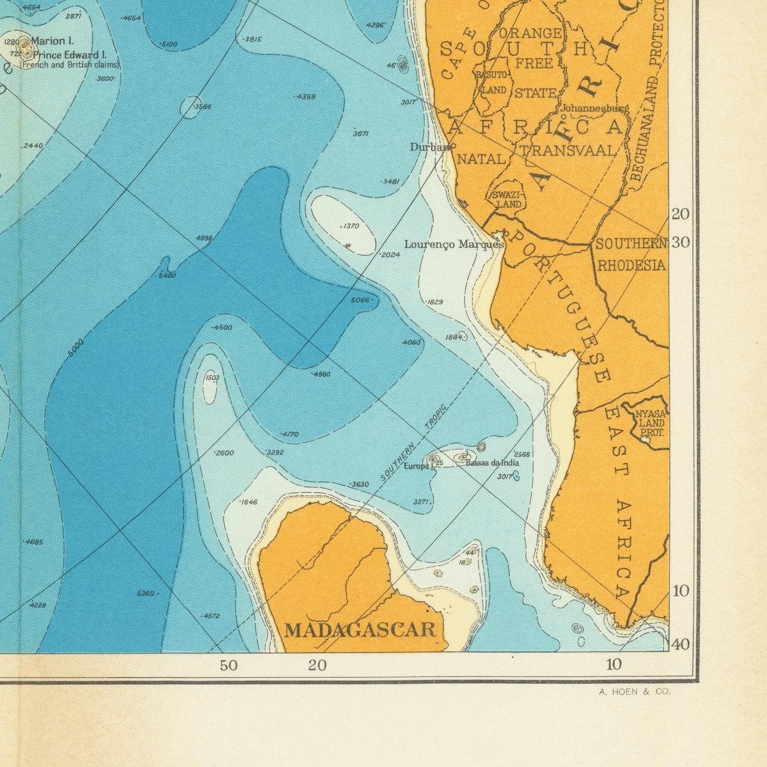 detail of the map from the bottom right corner