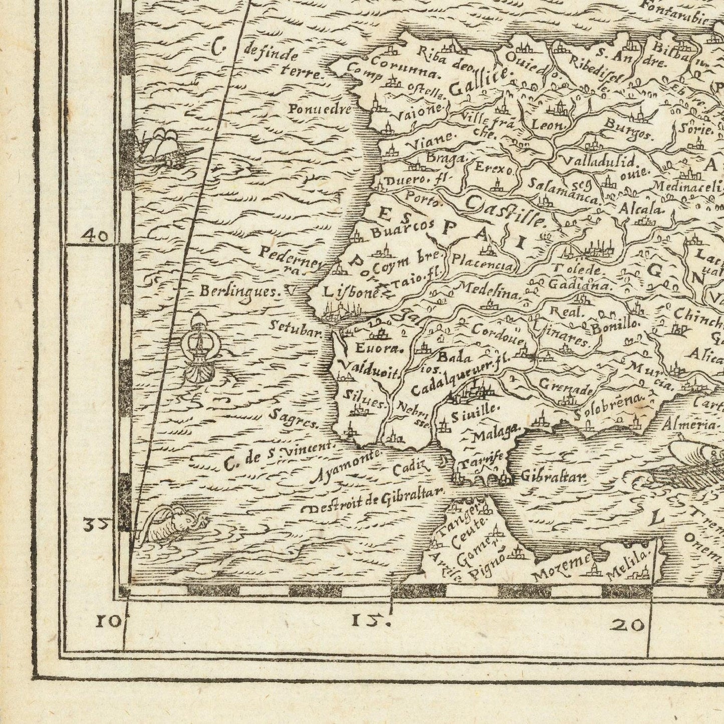 detail of the map from the bottom left corner