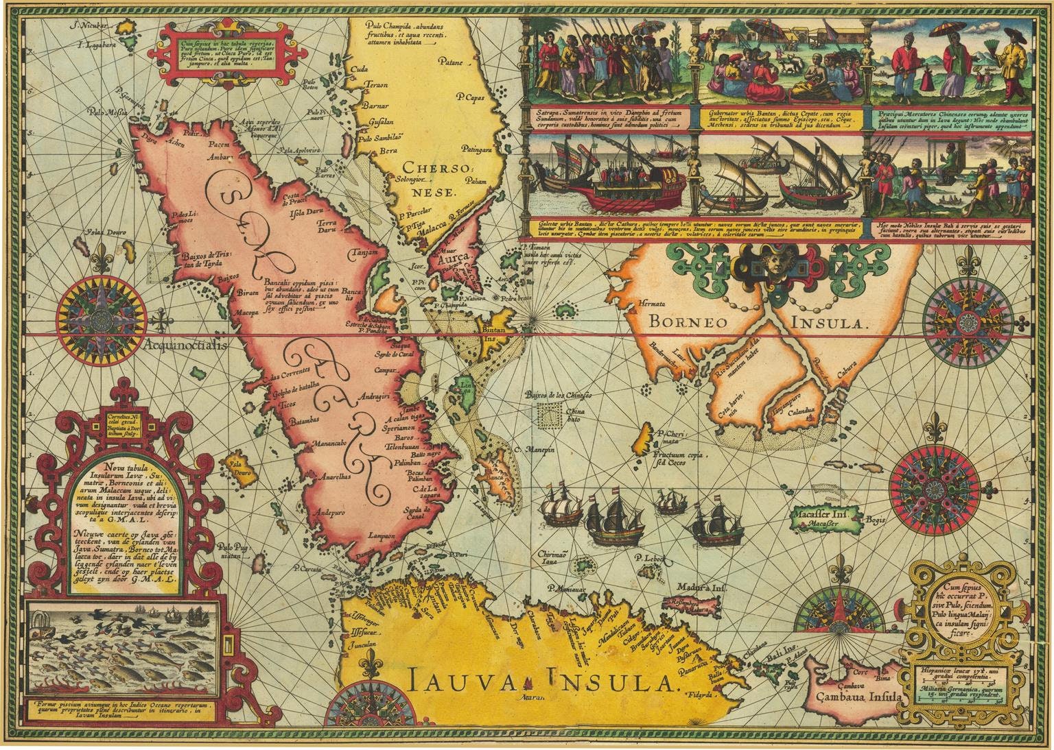 Java Country Ancient Map Ancient map of Java, Sumatra, Borneo, 1598, Houtman Voyage in Southeas ...