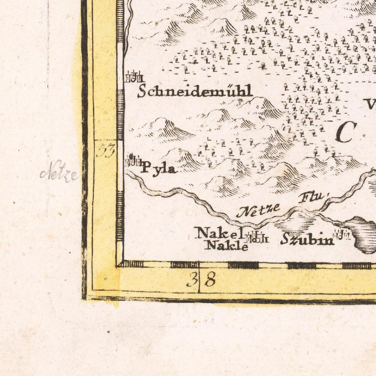 detail of the map from the bottom left corner