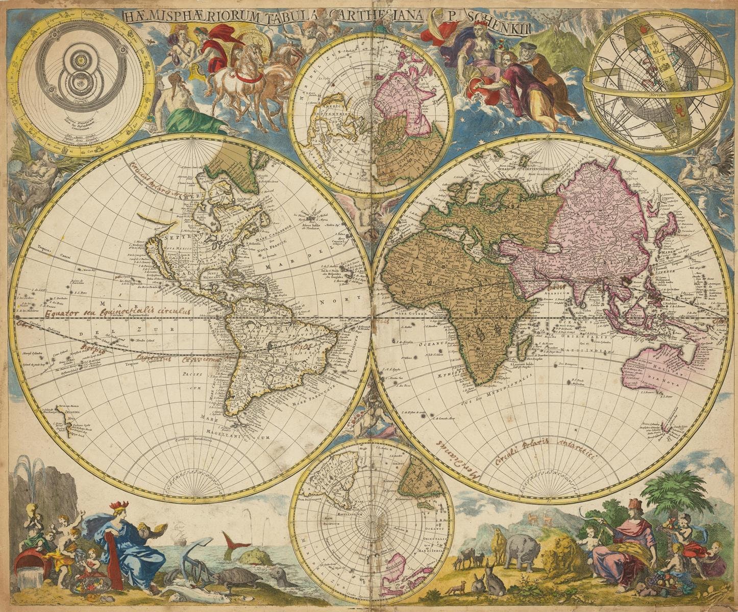 Antique Cartesian Hemisphere map of the World, 1700 – PrintsXXL