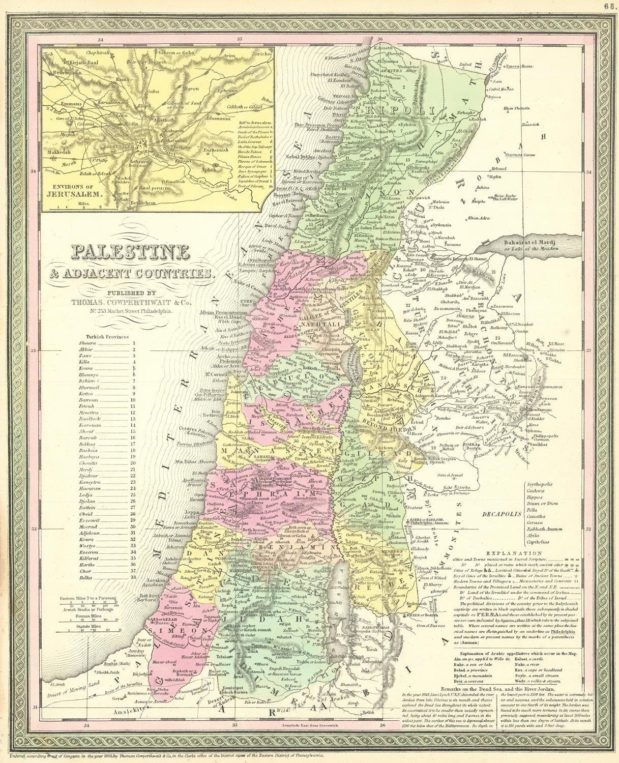 Antique map of Palestine, 1836