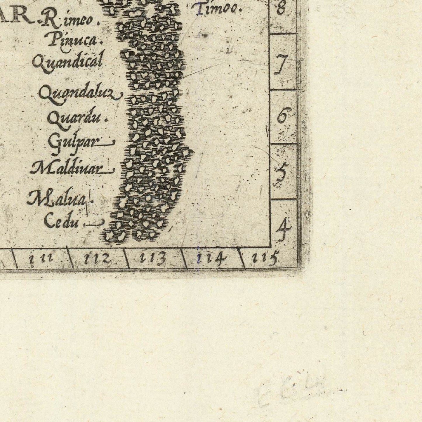 detail of the map from the bottom right corner