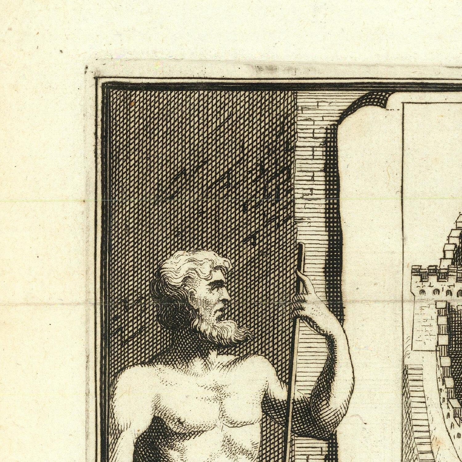 detail of the engraving reproduction from the top left corner