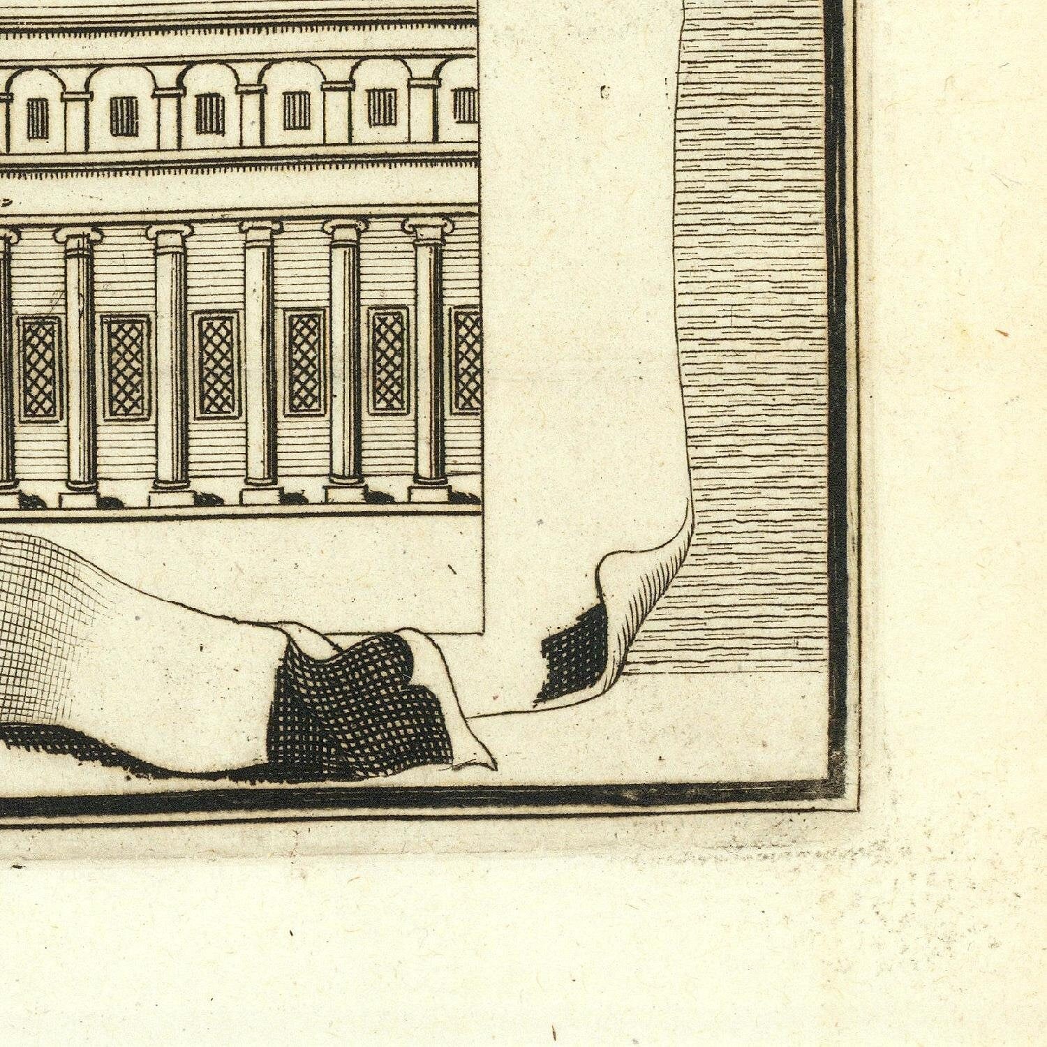 detail of the engraving reproduction from the bottom right corner