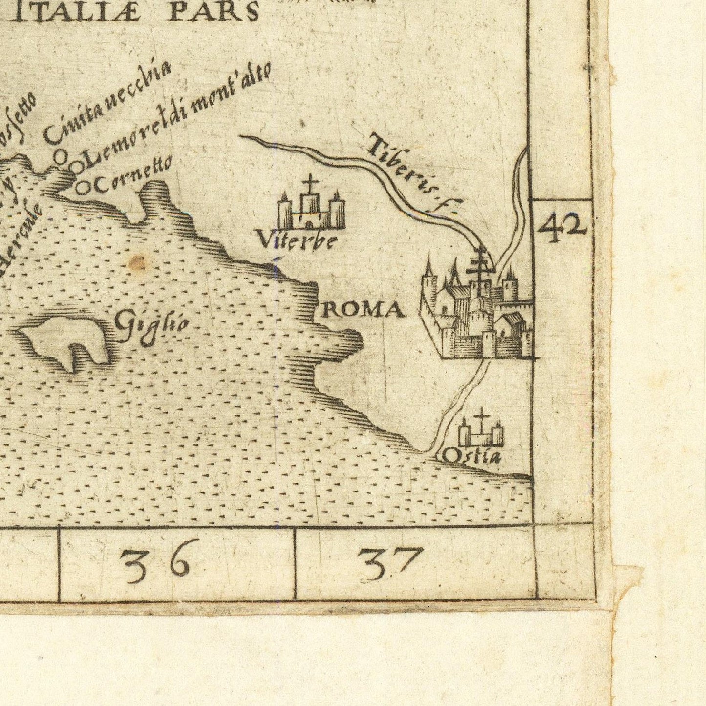 detail of the map from the bottom right corner