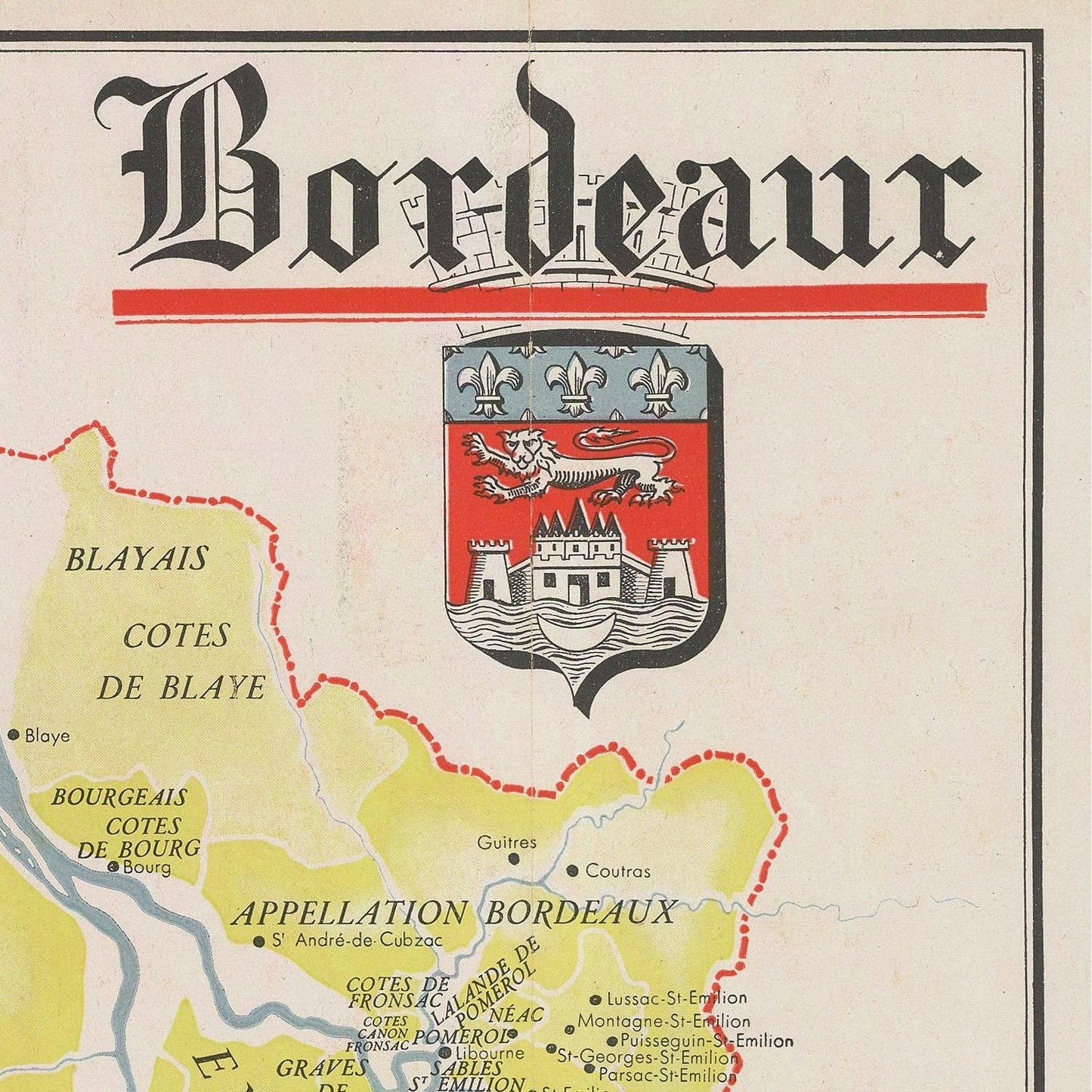 Old wine map of Bordeaux, 1947