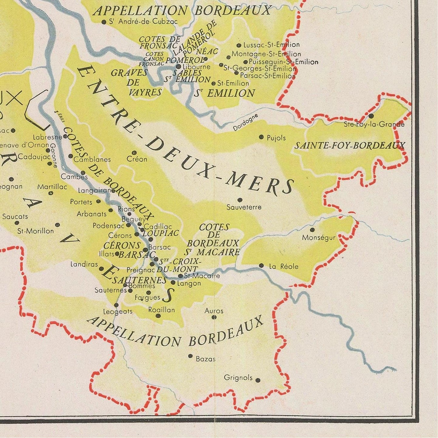 Old wine map of Bordeaux, 1947