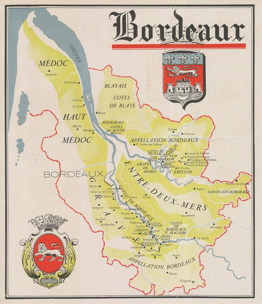 Old wine map of Bordeaux, 1947