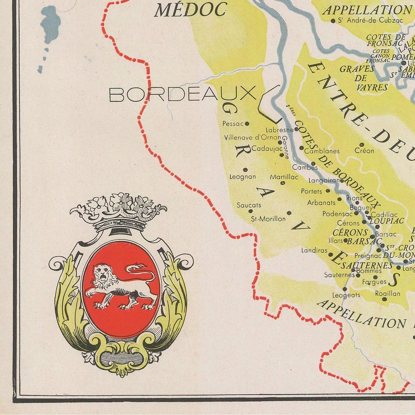 Old wine map of Bordeaux, 1947