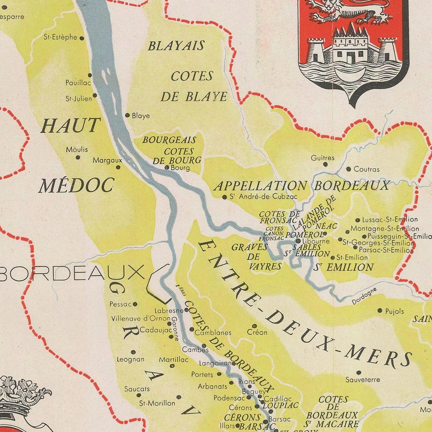 Old wine map of Bordeaux, 1947